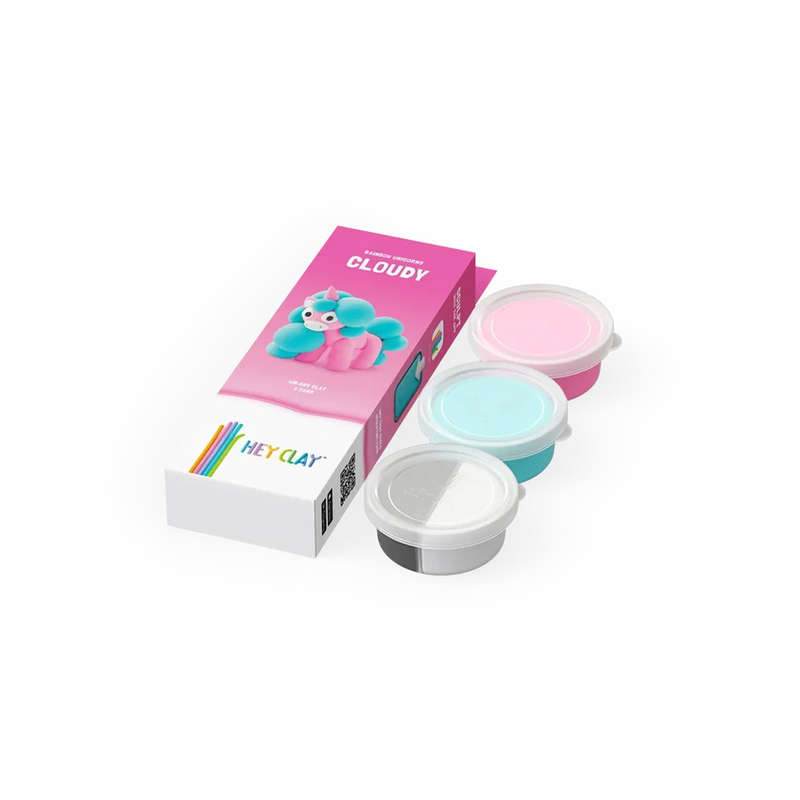 Hey Clay - Modelling Air-Dry Clay with Fun Interactive App - Cloudy, Series Rainbow Unicorns, 3 cans