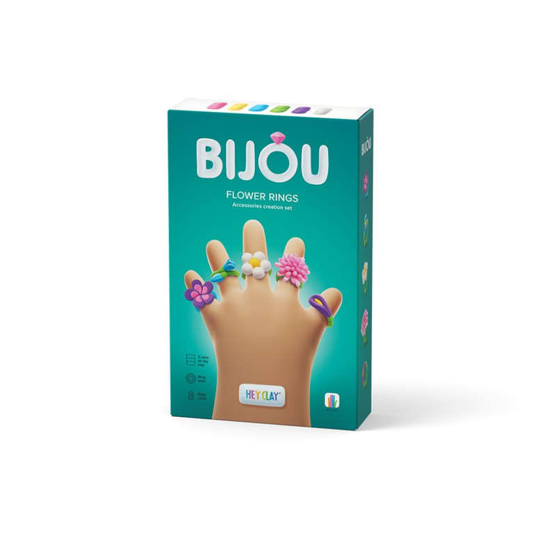 Hey Clay - Modelling Air-Dry Clay with Fun Interactive App - Flower Rings, series Bijou, 3 cans