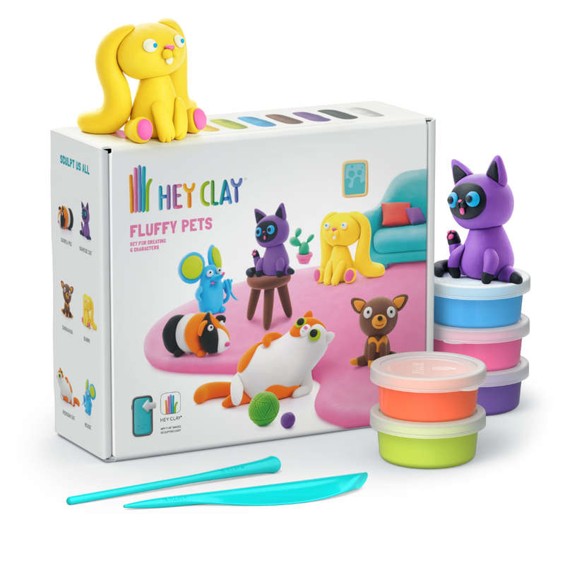 Hey Clay - Modelling Air-Dry Clay with Fun Interactive App - Fluffy Pets, 15 cans