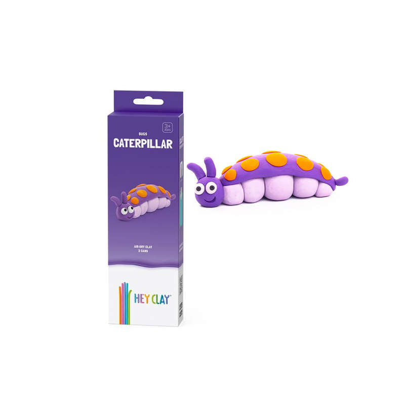 Hey Clay - Modelling Air-Dry Clay with Fun Interactive App - Caterpillar, series Bugs, 3 cans