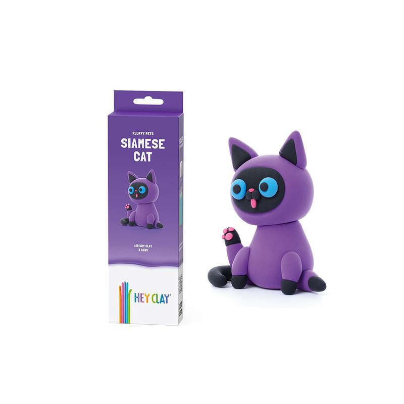Hey Clay - Modelling Air-Dry Clay with Fun Interactive App - Siamese cat, series Fluffy Pets, 3 cans