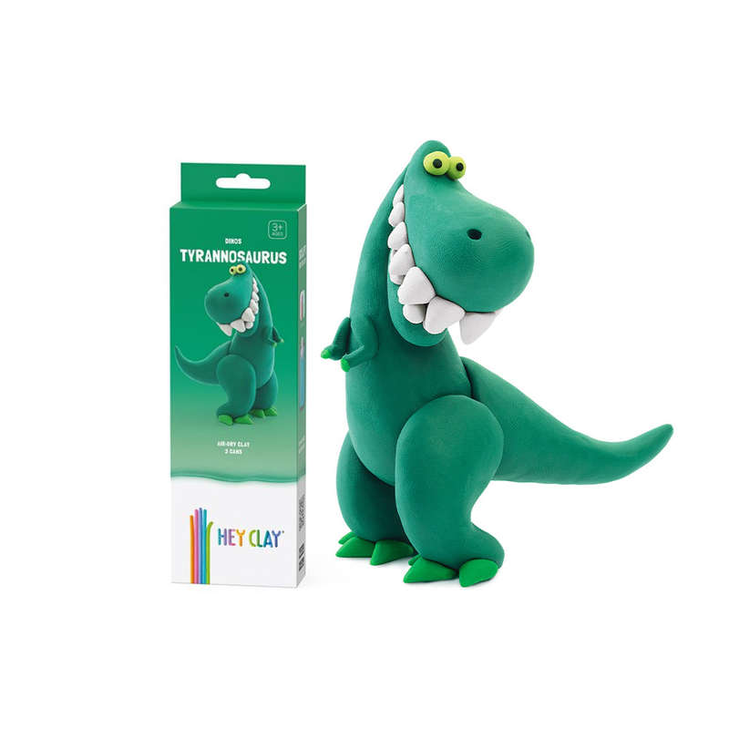 Hey Clay - Modelling Air-Dry Clay with Fun Interactive App - Tyrannosaurus, series Dinos, 3 cans