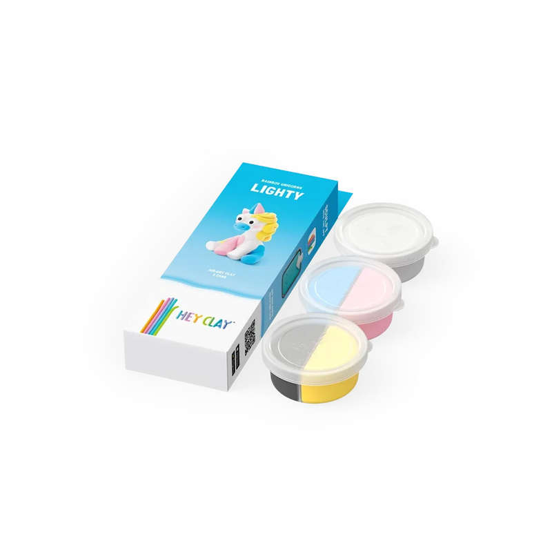 Hey Clay - Modelling Air-Dry Clay with Fun Interactive App - Lighty, Series Rainbow Unicorns, 3 cans