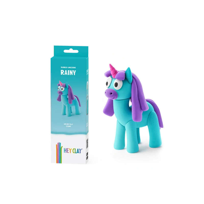 Hey Clay - Modelling Air-Dry Clay with Fun Interactive App - Rainy, Series Rainbow Unicorns, 3 cans