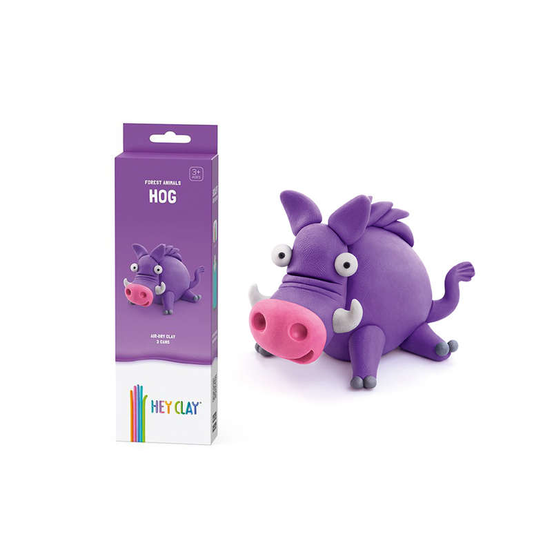 Hey Clay - Modelling Air-Dry Clay with Fun Interactive App - Hog, series Forest Animals, 3 cans