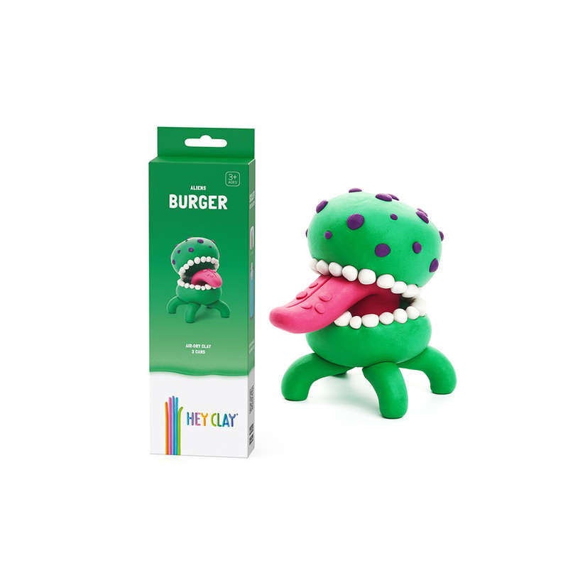 Hey Clay - Modelling Air-Dry Clay with Fun Interactive App - Burger, series Aliens, 3 cans