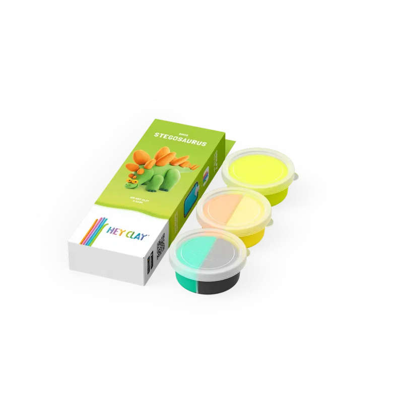 Hey Clay - Modelling Air-Dry Clay with Fun Interactive App - Stegosaurus, series Dinos, 3 cans