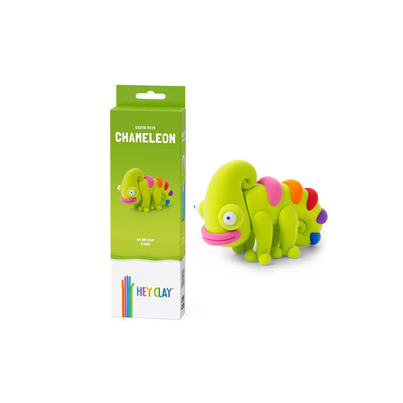 Hey Clay - Modelling Air-Dry Clay with Fun Interactive App - Chameleon, Series Exotic Pets, 3 cans