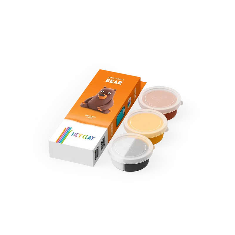 Hey Clay - Modelling Air-Dry Clay with Fun Interactive App - Bear, series Forest Animals, 3 cans