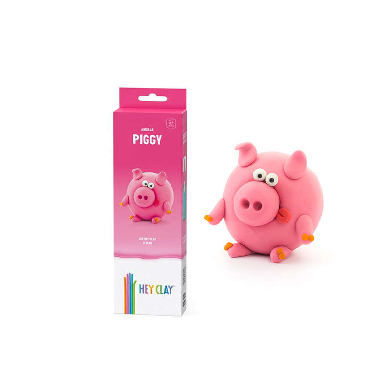 Hey Clay - Modelling Air-Dry Clay with Fun Interactive App - Piggy, series Animals, 3 cans