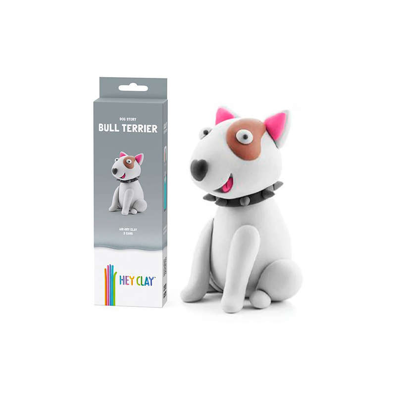 Hey Clay - Modelling Air-Dry Clay with Fun Interactive App - Bull Terrier, Series Dog Story, 3 cans