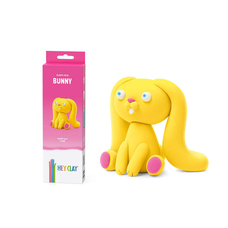 Hey Clay - Modelling Air-Dry Clay with Fun Interactive App - Bunny, series Fluffy Pets, 3 cans