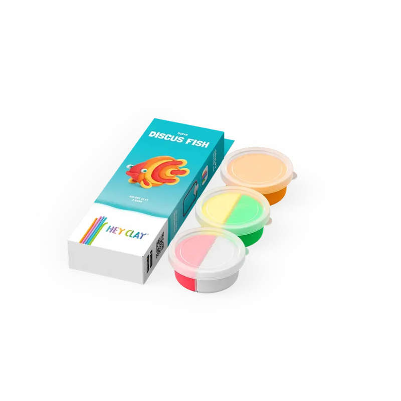 Hey Clay - Modelling Air-Dry Clay with Fun Interactive App - Discus Fish, series Ocean, 3 cans