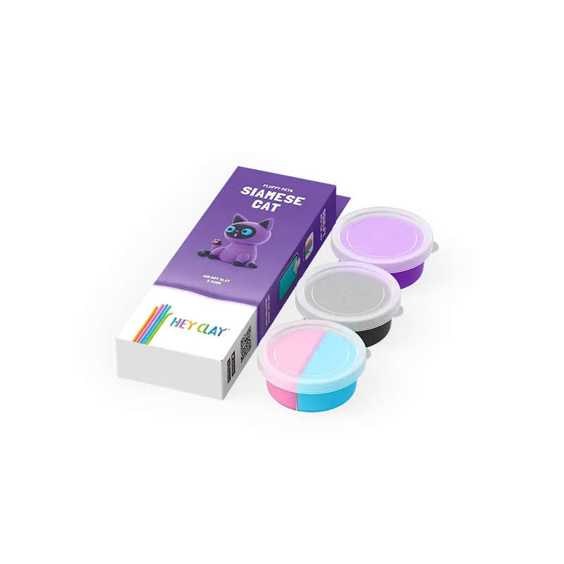 Hey Clay - Modelling Air-Dry Clay with Fun Interactive App - Siamese cat, series Fluffy Pets, 3 cans