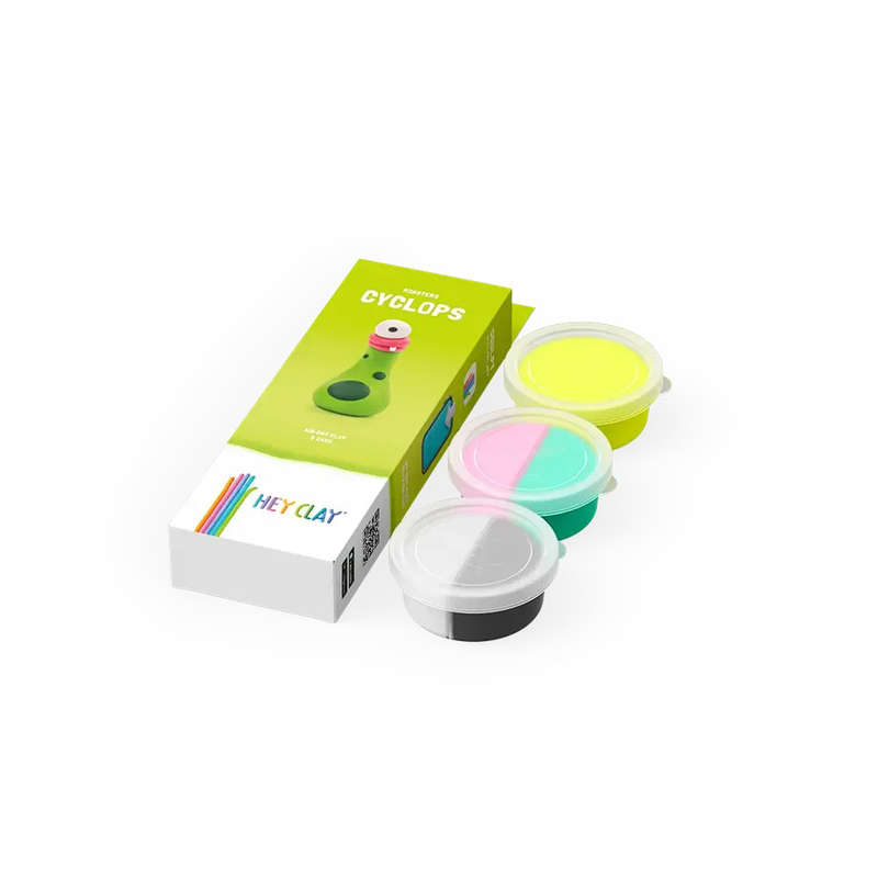 Hey Clay - Modelling Air-Dry Clay with Fun Interactive App - Cyclops, series Monsters, 3 cans