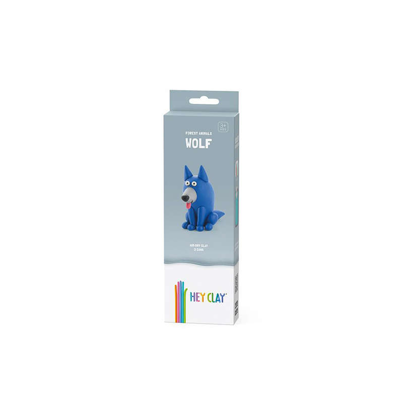 Hey Clay - Modelling Air-Dry Clay with Fun Interactive App - Wolf, series Forest Animals, 3 cans