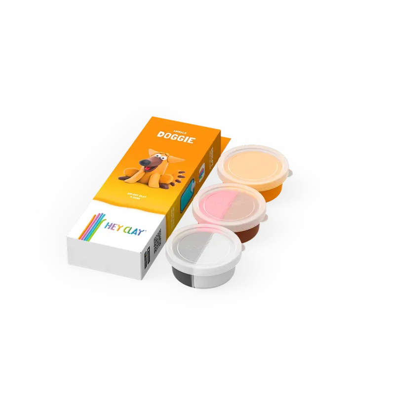 Hey Clay - Modelling Air-Dry Clay with Fun Interactive App - Doggie, series Animals, 3 cans