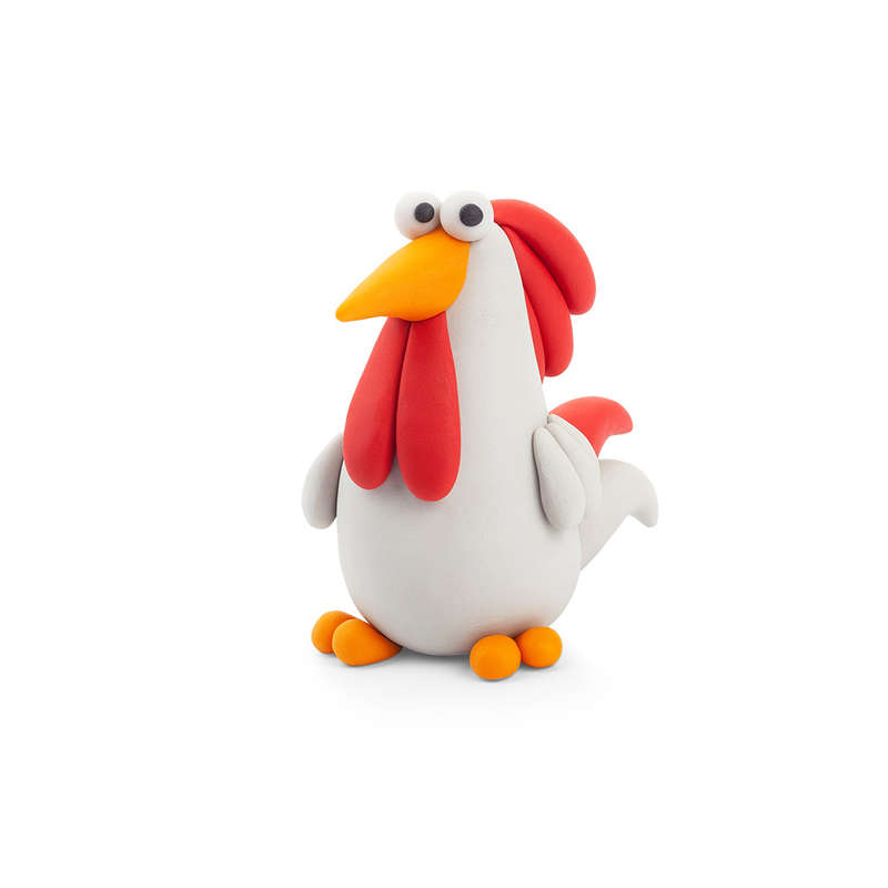 Hey Clay - Modelling Air-Dry Clay with Fun Interactive App - Rooster, series Farm Birds, 3 cans