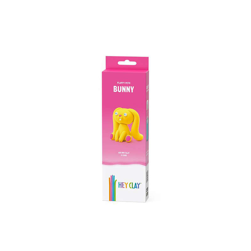 Hey Clay - Modelling Air-Dry Clay with Fun Interactive App - Bunny, series Fluffy Pets, 3 cans