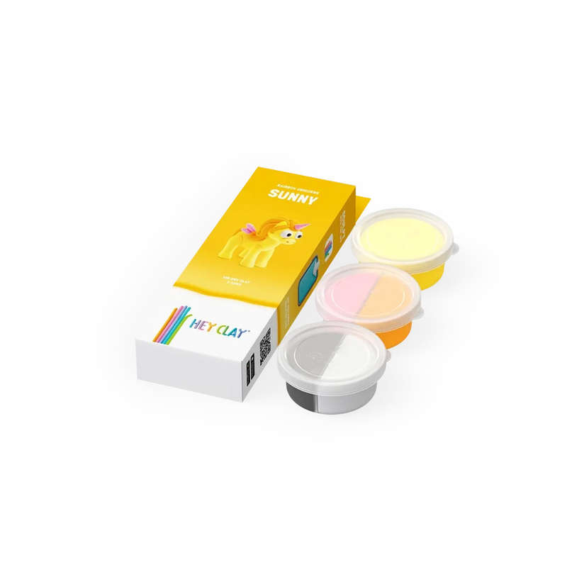 Hey Clay - Modelling Air-Dry Clay with Fun Interactive App - Sunny, Series Rainbow Unicorns, 3 cans
