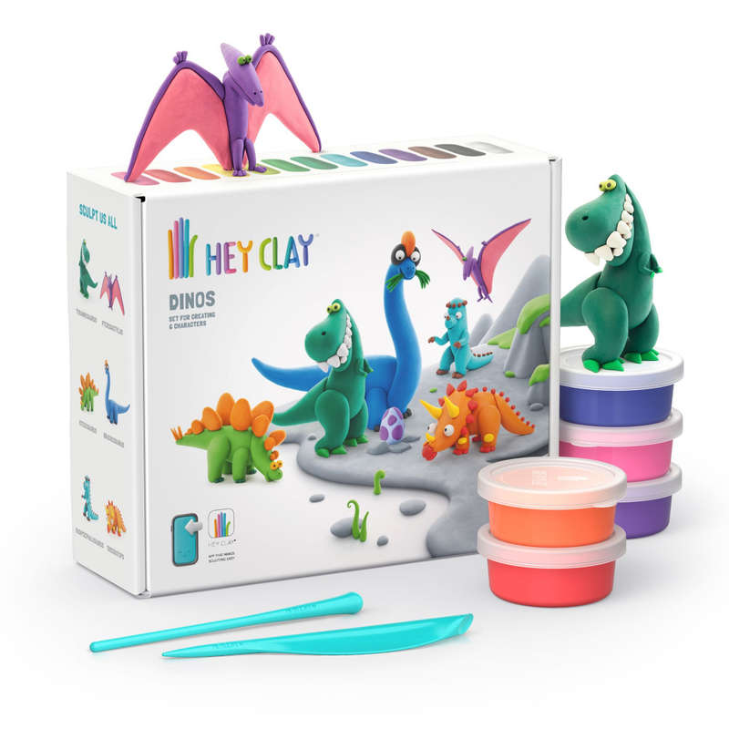 Hey Clay - Modelling Air-Dry Clay with Fun Interactive App - Dinos, 15 cans