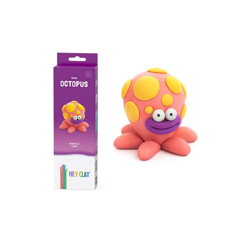 Hey Clay - Modelling Air-Dry Clay with Fun Interactive App - Octopus, series Ocean, 3 cans