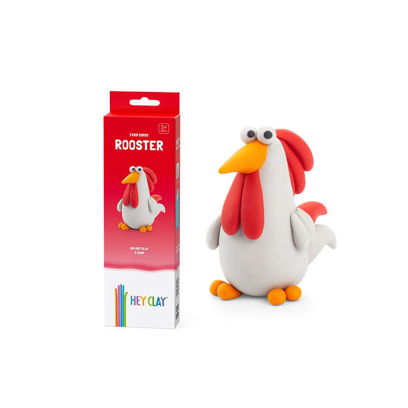 Hey Clay - Modelling Air-Dry Clay with Fun Interactive App - Rooster, series Farm Birds, 3 cans