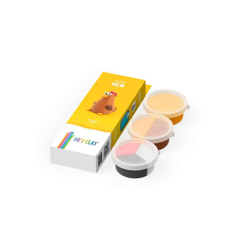 Hey Clay - Modelling Air-Dry Clay with Fun Interactive App - Hen, series Farm Birds, 3 cans