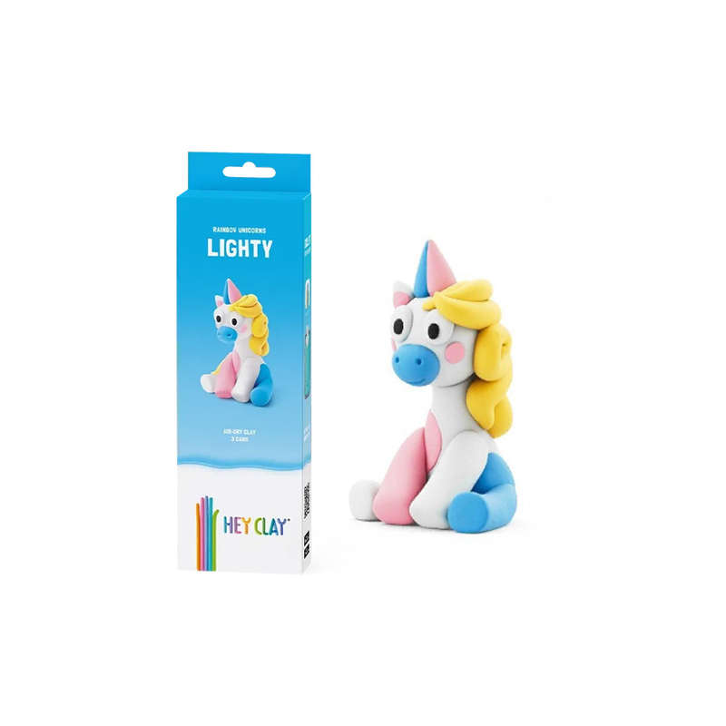 Hey Clay - Modelling Air-Dry Clay with Fun Interactive App - Lighty, Series Rainbow Unicorns, 3 cans
