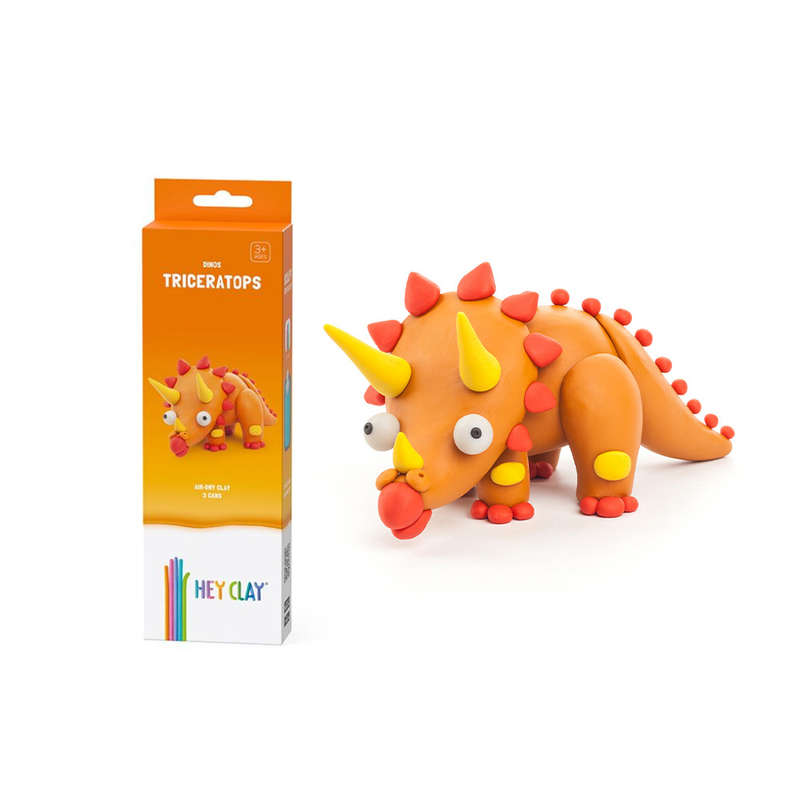 Hey Clay - Modelling Air-Dry Clay with Fun Interactive App - Triceratops, series Dinos, 3 cans