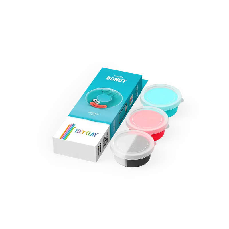 Hey Clay - Modelling Air-Dry Clay with Fun Interactive App - Donut, series Monsters, 3 cans