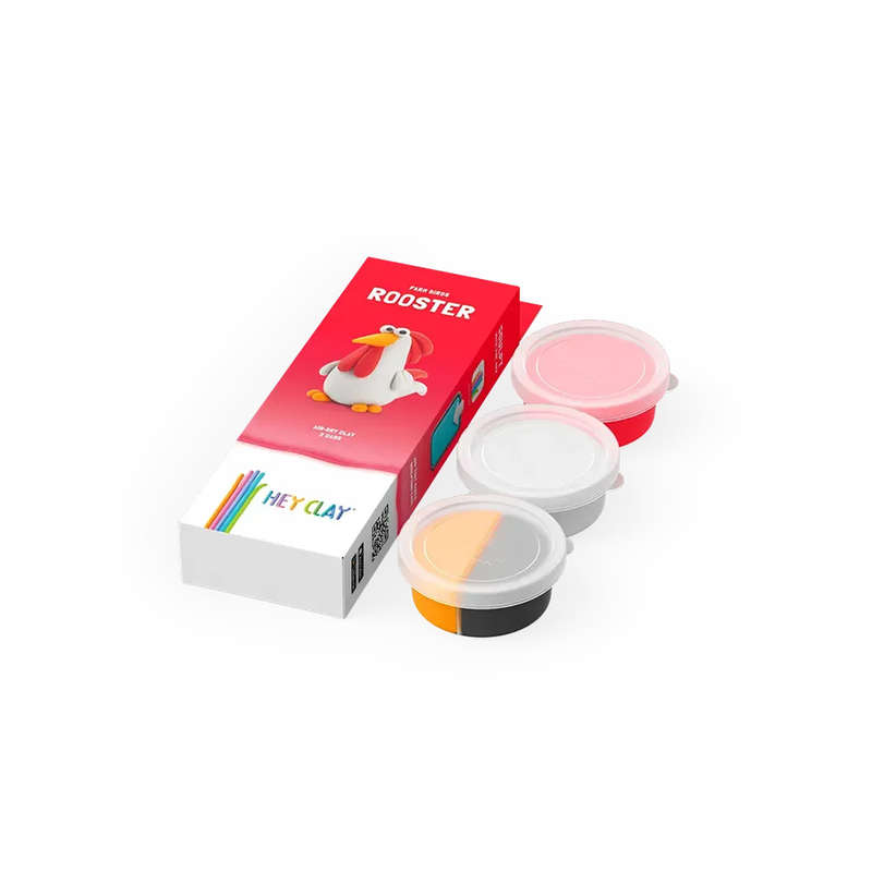 Hey Clay - Modelling Air-Dry Clay with Fun Interactive App - Rooster, series Farm Birds, 3 cans