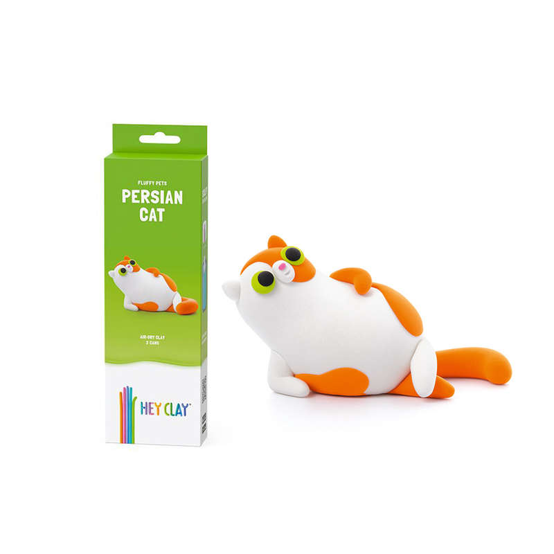 Hey Clay - Modelling Air-Dry Clay with Fun Interactive App - Persian cat, series Fluffy Pets, 3 cans
