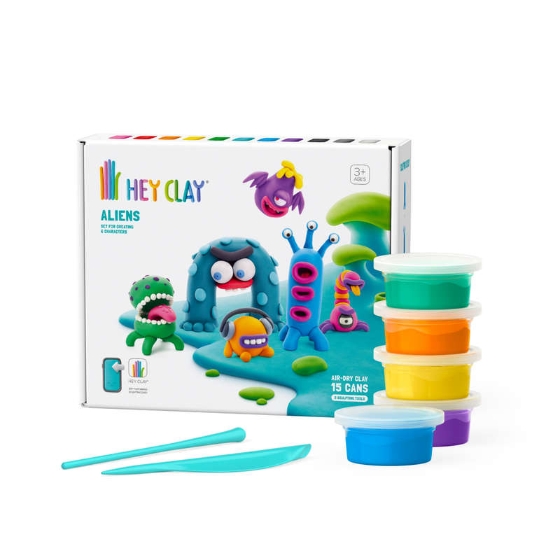 Hey Clay - Modelling Air-Dry Clay with Fun Interactive App - Aliens, 15 cans