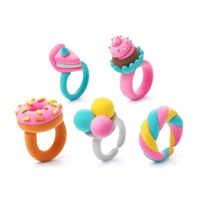 Hey Clay - Modelling Air-Dry Clay with Fun Interactive App - Sweet Rings, series Bijou, 3 cans