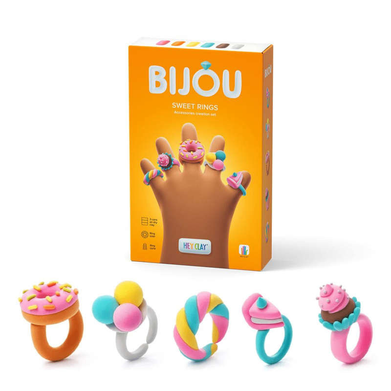 Hey Clay - Modelling Air-Dry Clay with Fun Interactive App - Sweet Rings, series Bijou, 3 cans