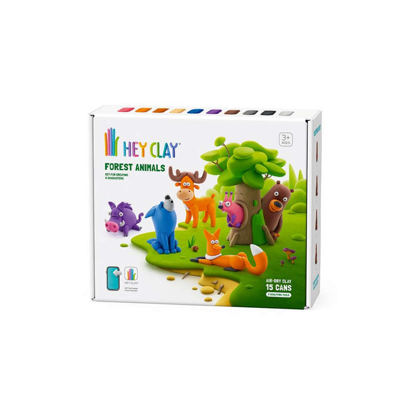 Hey Clay - Modelling Air-Dry Clay with Fun Interactive App - Forest Animals, 15 cans