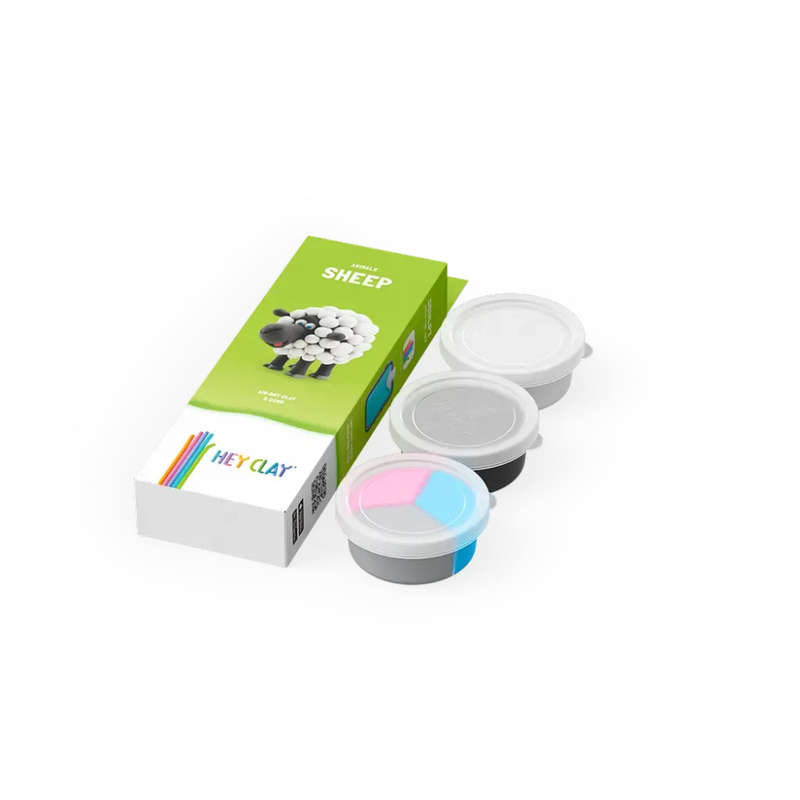 Hey Clay - Modelling Air-Dry Clay with Fun Interactive App - Sheep, series Animals, 3 cans