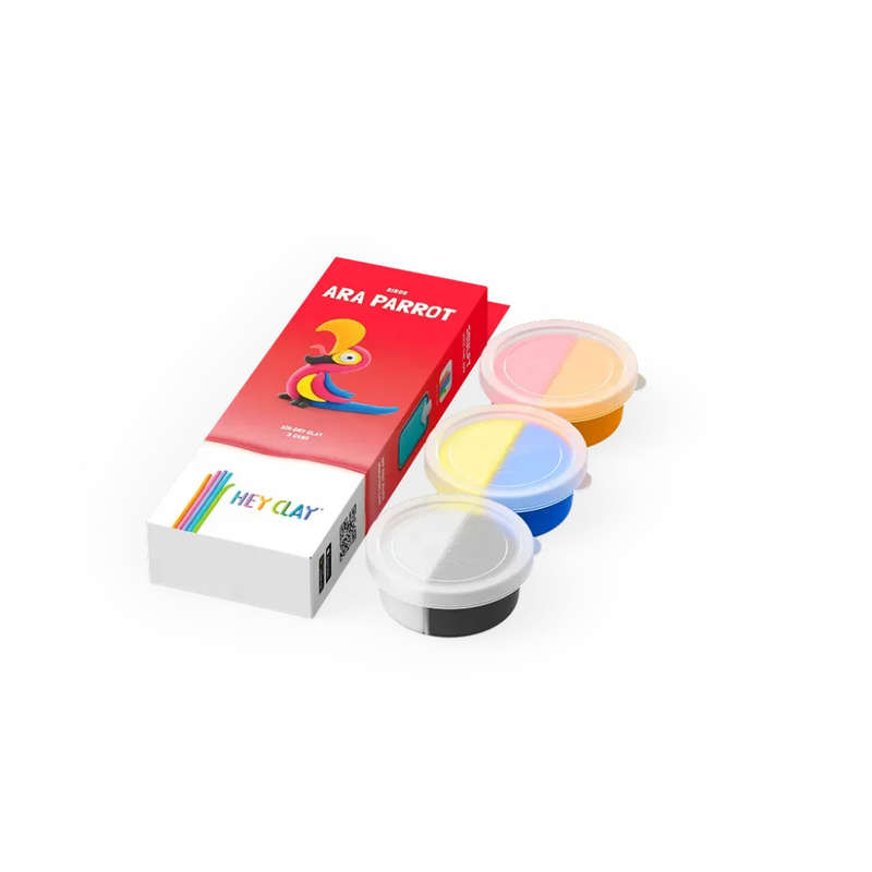 Hey Clay - Modelling Air-Dry Clay with Fun Interactive App - Ara Parrot, series Birds, 3 cans