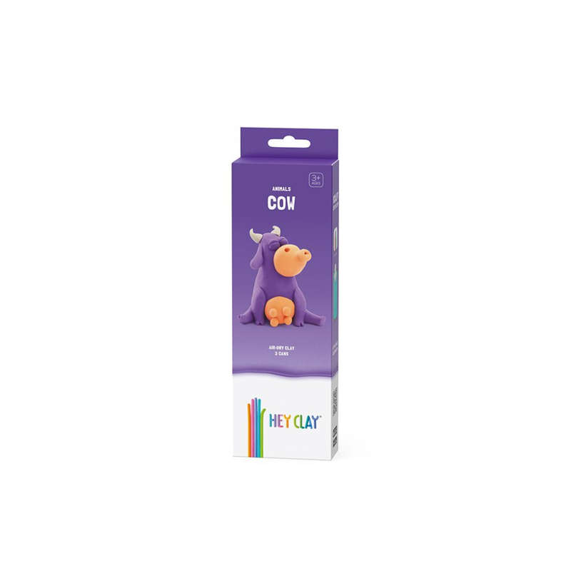 Hey Clay - Modelling Air-Dry Clay with Fun Interactive App - Cow, series Animals, 3 cans