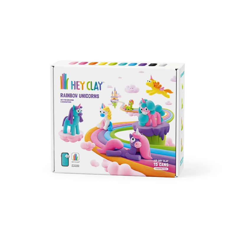 Hey Clay - Modelling Air-Dry Clay with Fun Interactive App - Rainbow Unicorns, 15 cans