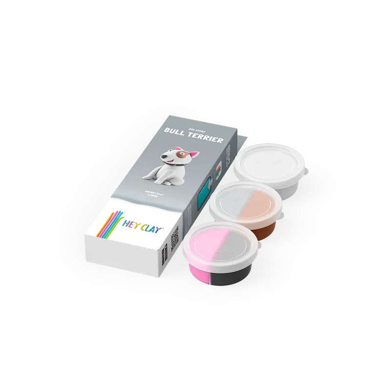 Hey Clay - Modelling Air-Dry Clay with Fun Interactive App - Bull Terrier, Series Dog Story, 3 cans