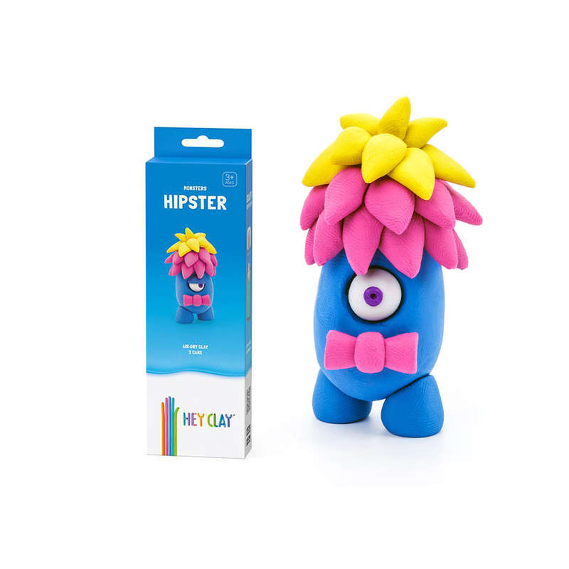 Hey Clay - Modelling Air-Dry Clay with Fun Interactive App - Hipster, series Monsters, 3 cans