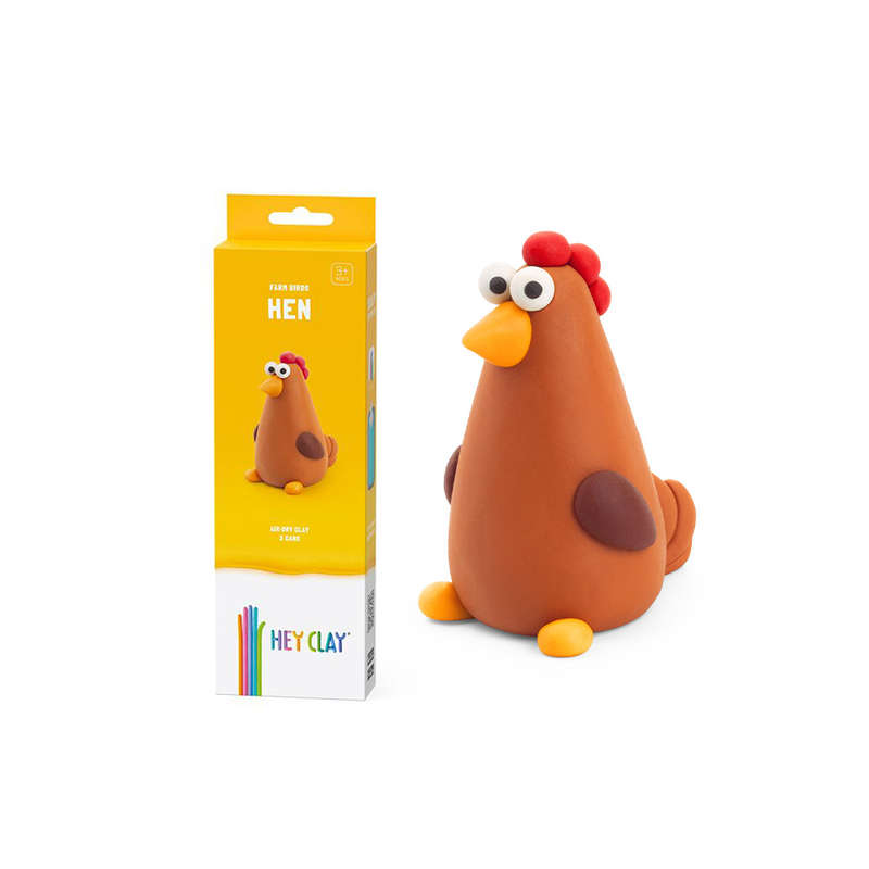 Hey Clay - Modelling Air-Dry Clay with Fun Interactive App - Hen, series Farm Birds, 3 cans