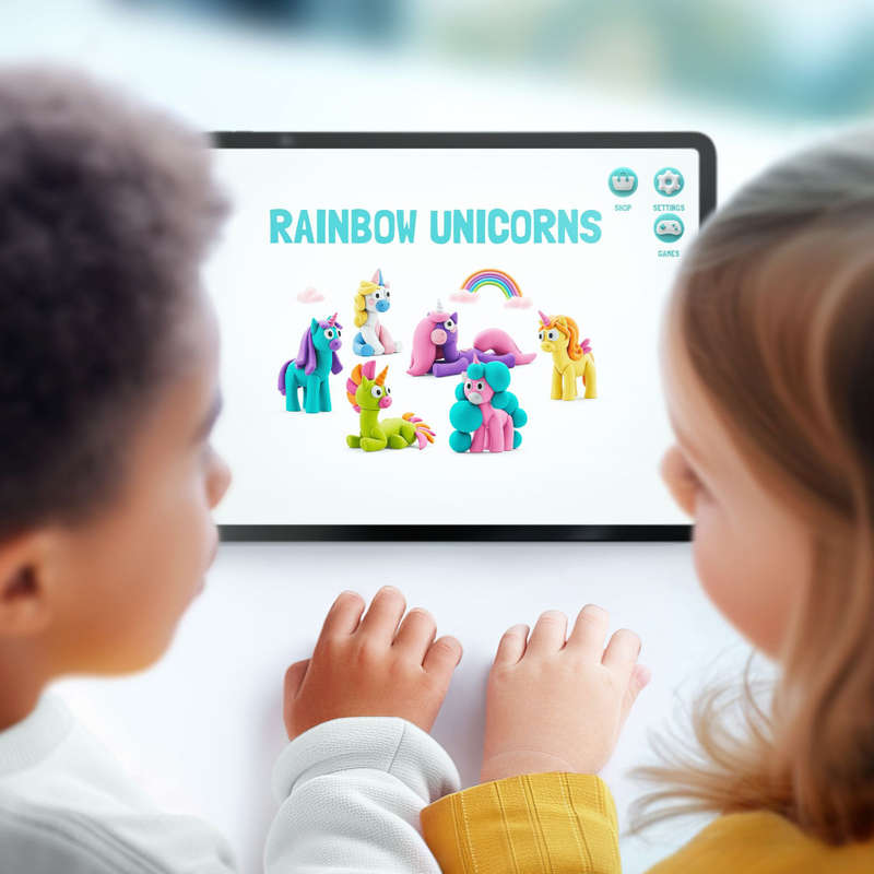 Hey Clay - Modelling Air-Dry Clay with Fun Interactive App - Cloudy, Series Rainbow Unicorns, 3 cans