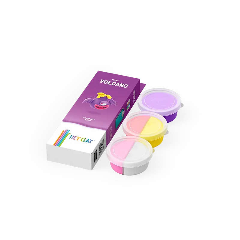 Hey Clay - Modelling Air-Dry Clay with Fun Interactive App - Volcano, series Aliens, 3 cans