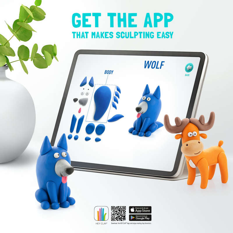 Hey Clay - Modelling Air-Dry Clay with Fun Interactive App - Forest Animals, 15 cans