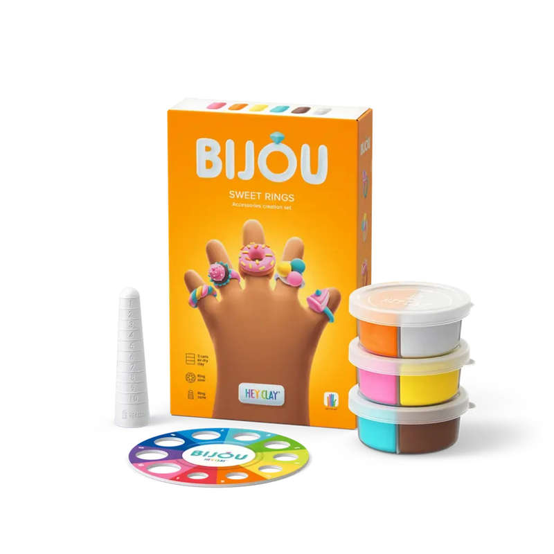 Hey Clay - Modelling Air-Dry Clay with Fun Interactive App - Sweet Rings, series Bijou, 3 cans