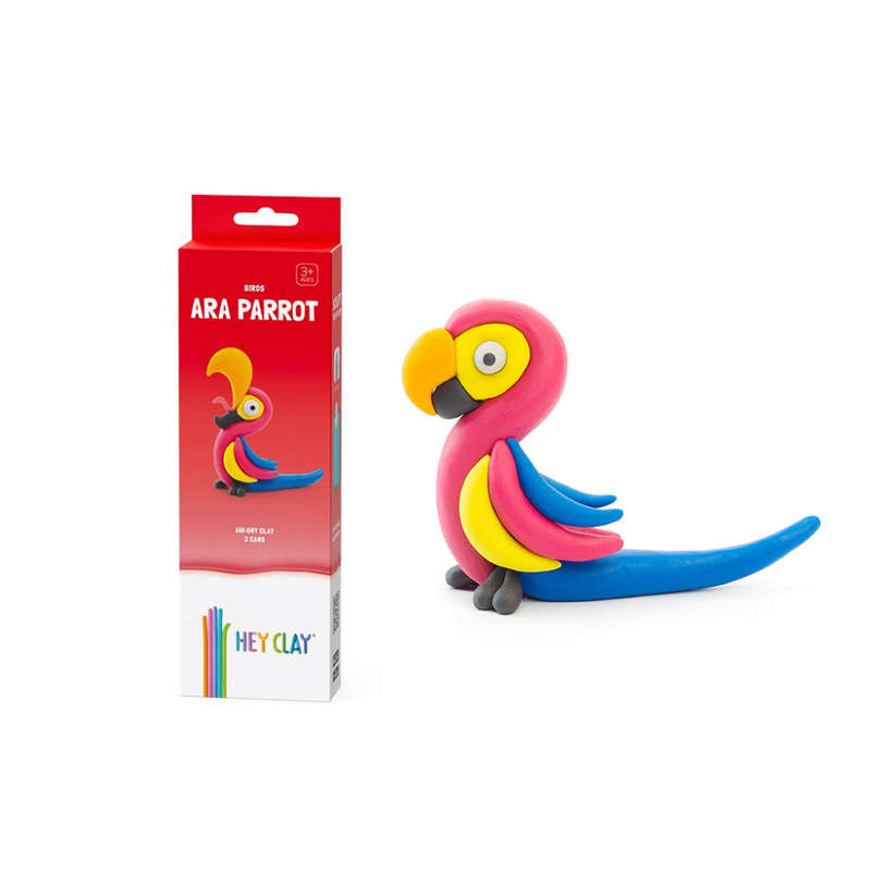 Hey Clay - Modelling Air-Dry Clay with Fun Interactive App - Ara Parrot, series Birds, 3 cans