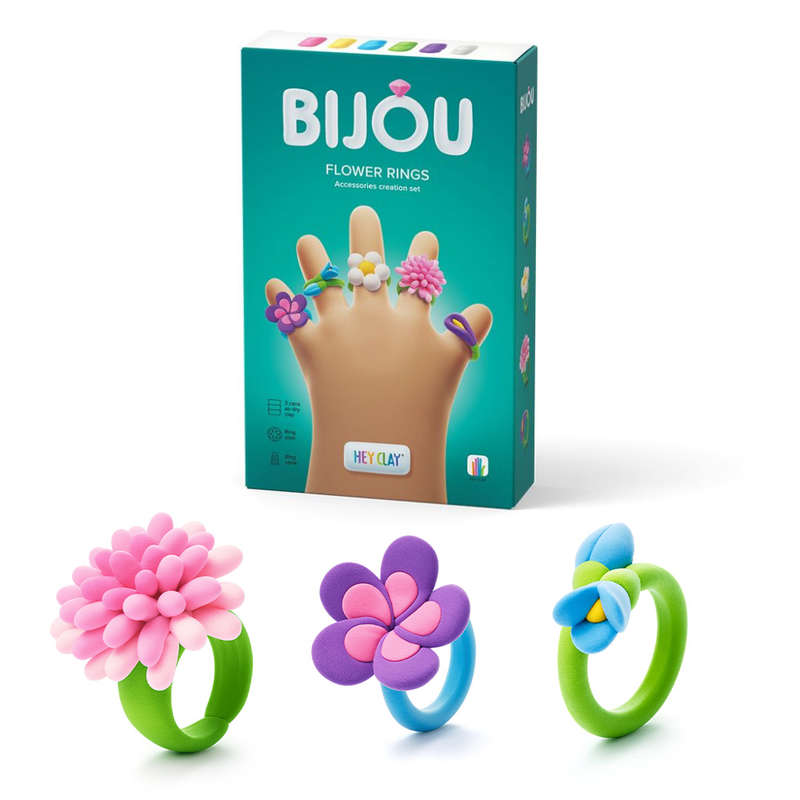 Hey Clay - Modelling Air-Dry Clay with Fun Interactive App - Flower Rings, series Bijou, 3 cans